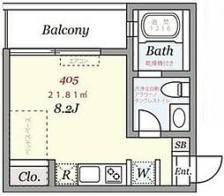 グランドハウス中目黒 4階ワンルームの間取り