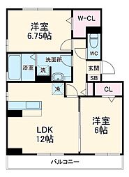 アルバグランデＡ棟 2階2LDKの間取り