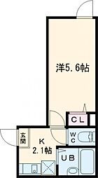 Well-being江北 2階1Kの間取り