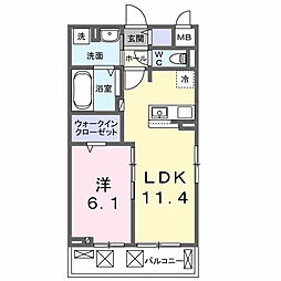 ラニカイ・Ｍ 2階1LDKの間取り