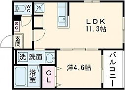 ボヌール太秦 1階1LDKの間取り