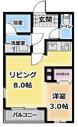 シャレーＢ 1階1LDKの間取り