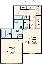 スカイラシクラス平和台 2階2Kの間取り