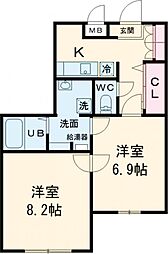 スカイラシクラス平和台 3階2Kの間取り