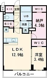 アジールコート都立大学 2階1SLDKの間取り