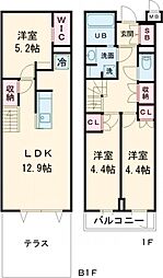 アジールコート都立大学 地下1階3LDKの間取り