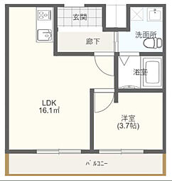 ミッドタウン原市 2階1LDKの間取り