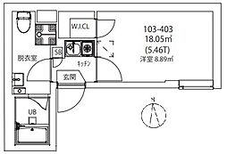 CITY WALK王子 4階ワンルームの間取り