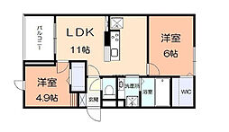 サンパティーク矢部 101 1階2LDKの間取り