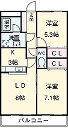 フォルティーヌ皿沼 2階2LDKの間取り