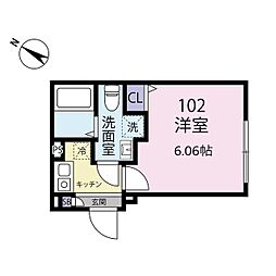 Exentia Motohasunuma 2階1Kの間取り