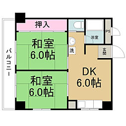 ラッフル徳川 6階2DKの間取り