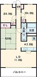 グランドール一橋学園I 3階3LDKの間取り