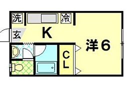 ヒルロックハイツ 1階1Kの間取り
