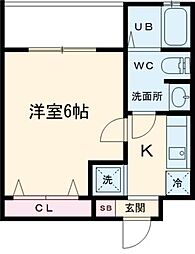 コムネット東府中 1階1Kの間取り
