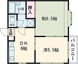 クレール 202 2階2DKの間取り