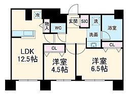 Flair丸の内 12階2LDKの間取り