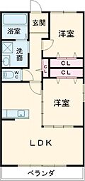 ペシーブル 2階2LDKの間取り