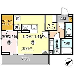 ラピス・ブルー 1階1LDKの間取り
