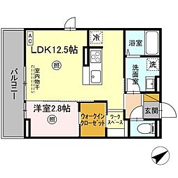 ラピス・ブルー 2階1LDKの間取り