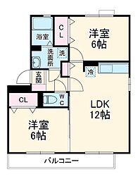セジュール割石 2階2LDKの間取り