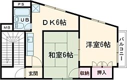 第1山王ビル 2階2Kの間取り