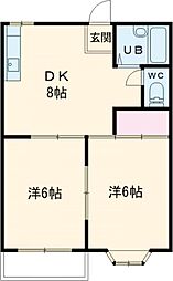 ハイツフェルテ 2階2DKの間取り