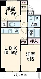 クレストアゼリア 2階2LDKの間取り