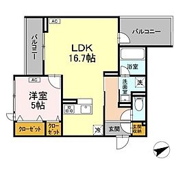 Ｄ−ｒｅｓｉｄｅｎｃｅ稲城 2階1LDKの間取り