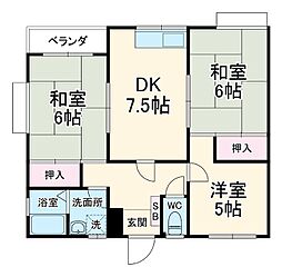 百楽マンション 2階3DKの間取り
