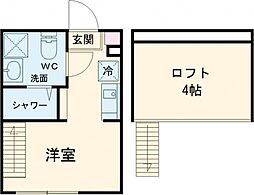 ハーモニーテラス白鷺II 1階ワンルームの間取り