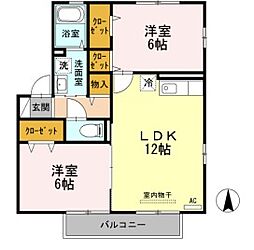 ヒラソル 1階2LDKの間取り