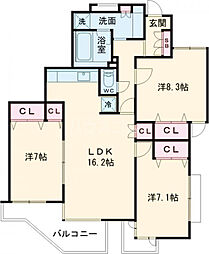 アーバネックス武蔵野 3階3LDKの間取り