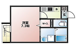 プルミエII 3階1Kの間取り
