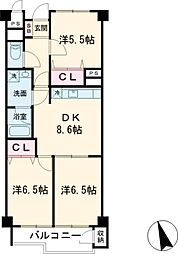 自由が丘パインクレスト 3階3DKの間取り