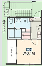 Forest Park Hills 2階1Kの間取り