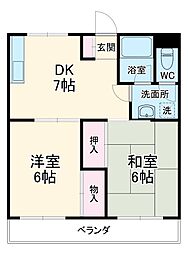 プレジデントマンション 3階2DKの間取り