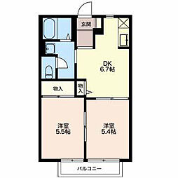 クレストアベニュー西香ノ木 2階2DKの間取り