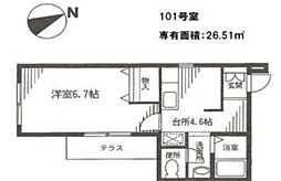 メゾンビオラ 1階1Kの間取り