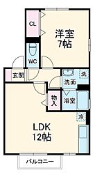 ドミールＡ 2階1LDKの間取り