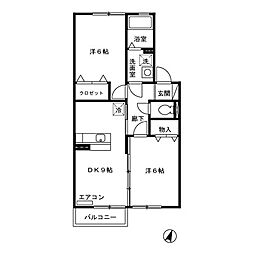 グランコンフォート磯原 1階2DKの間取り