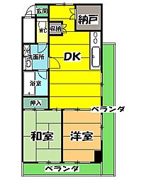 グレースハイム北見 4階2LDKの間取り