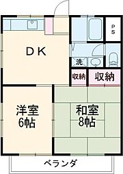 リバーランドハイツ B-303 3階2DKの間取り