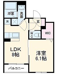 プロティオス汐路 1階1LDKの間取り