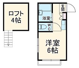 モンステラ港南A 2階ワンルームの間取り