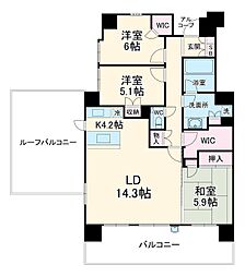 セントラルステージ相模大野ザ・クラス 6階3LDKの間取り
