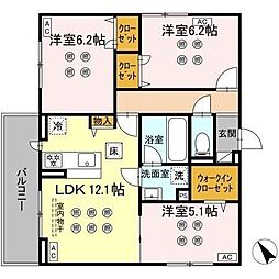 D-KISARIA　WII 3階3LDKの間取り