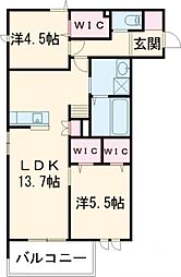 ユーグラシアA 203 2階2LDKの間取り
