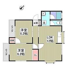 ホミリハイツB 1階2LDKの間取り
