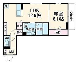 パルボヌール 3階1LDKの間取り
